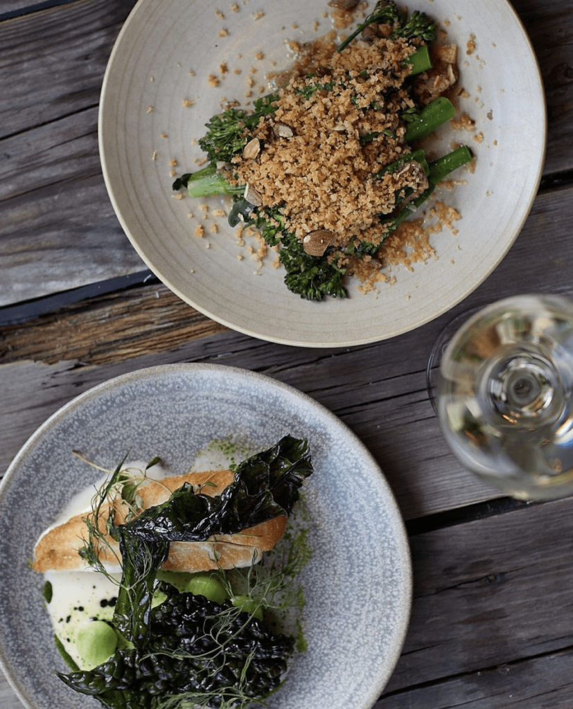 Broccolini with anchovy vinaigrette LemonSole with cucumber mussel sauce and Tuscan kale