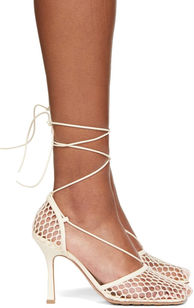 bottega veneta off white mesh stretch heels
