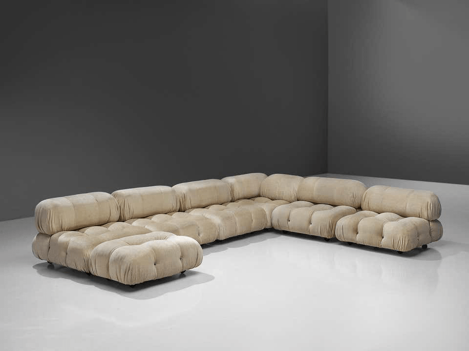 Camaleonda Modular Sofa Reupholstered in Ivory White Fabric